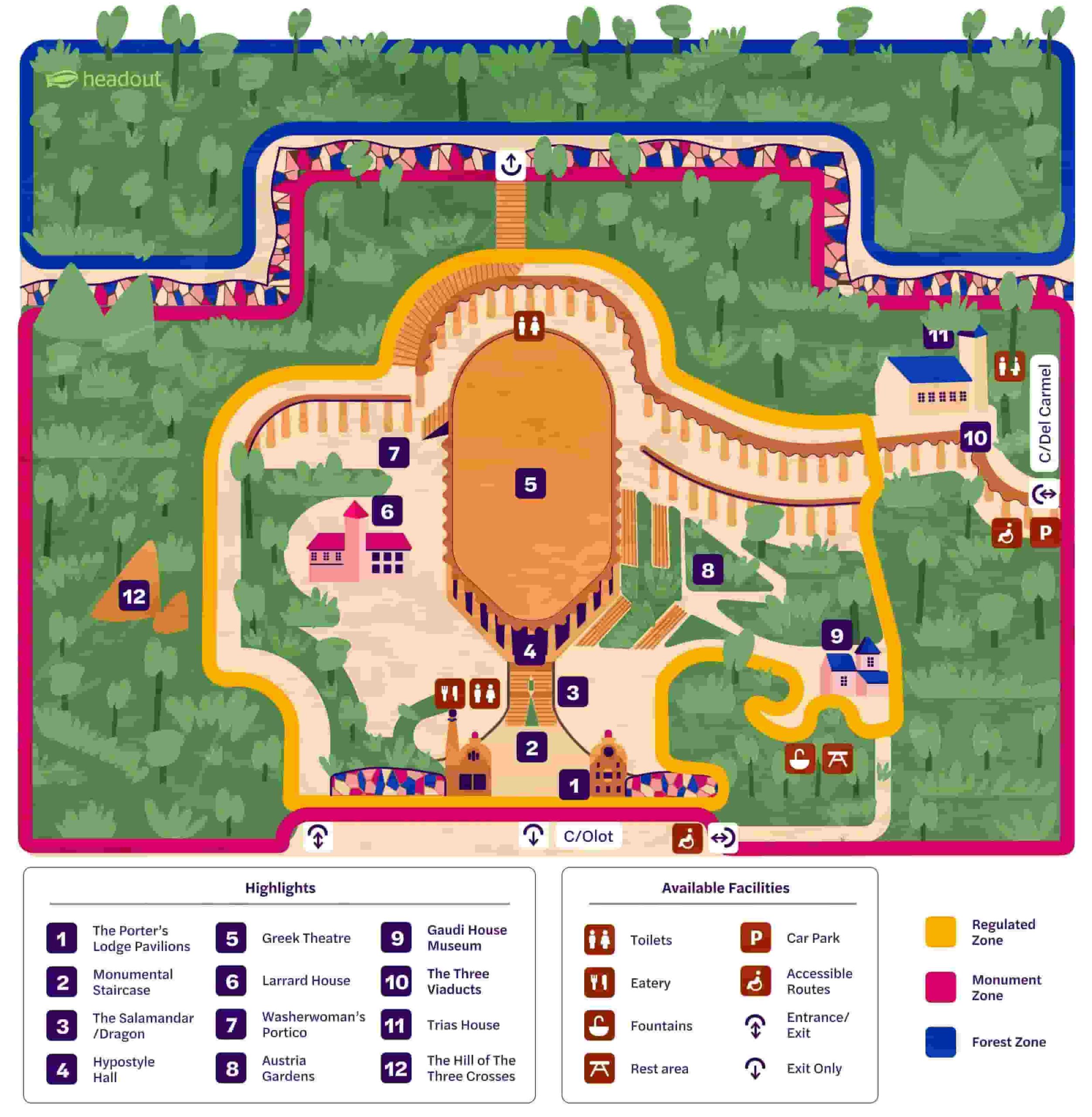 Park haritası ve bölümleri