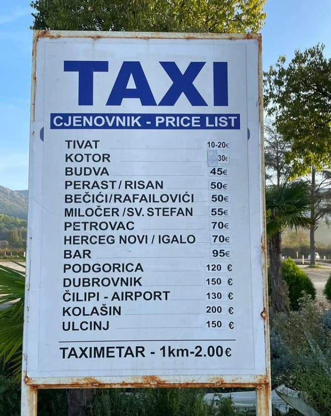 Kotor Havalimanı’ndan şehir merkezine taksi ile ulaşım