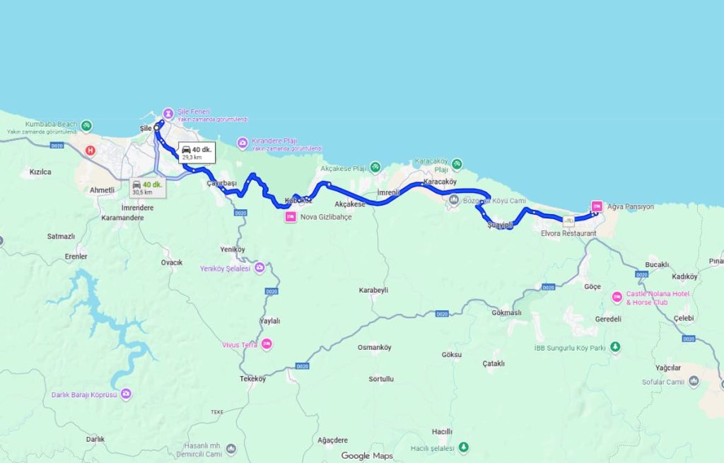 Şile – Ağva Ulaşım Haritası