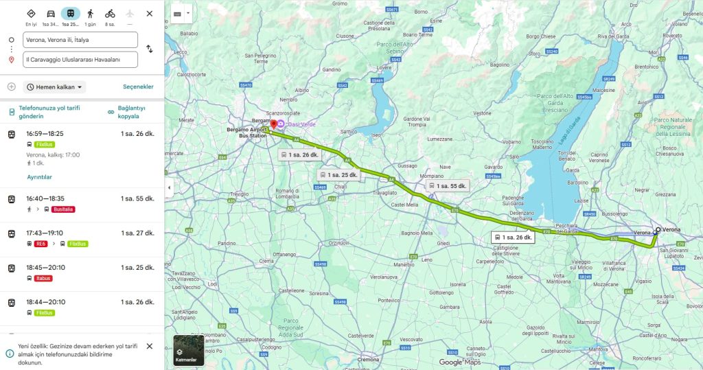 Bergamo Orio al Serio Havalimanı'ndan Verona'ya Nasıl Gidilir? Bergamo Orio al Serio Havalimanı Verona Ulaşım.