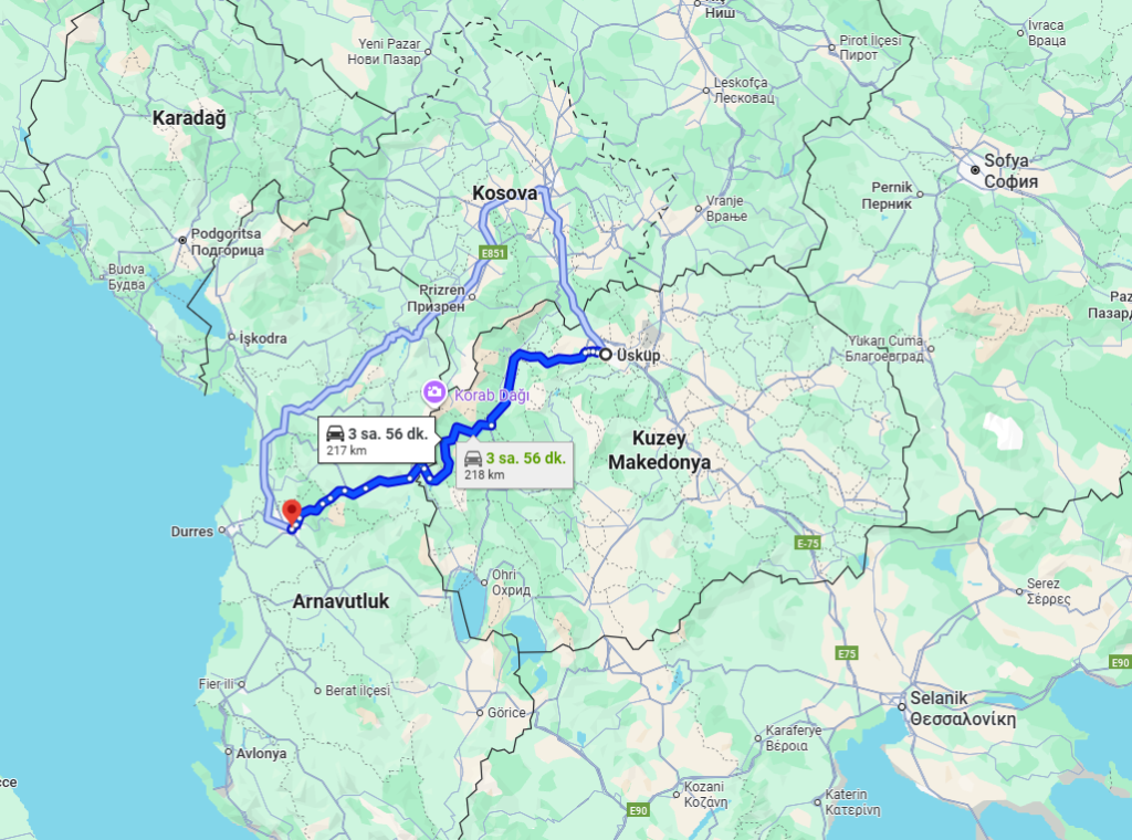 Üsküp ve Tirana Arasındaki Mesafe Nedir? Üsküp Tiran arası kaç km?